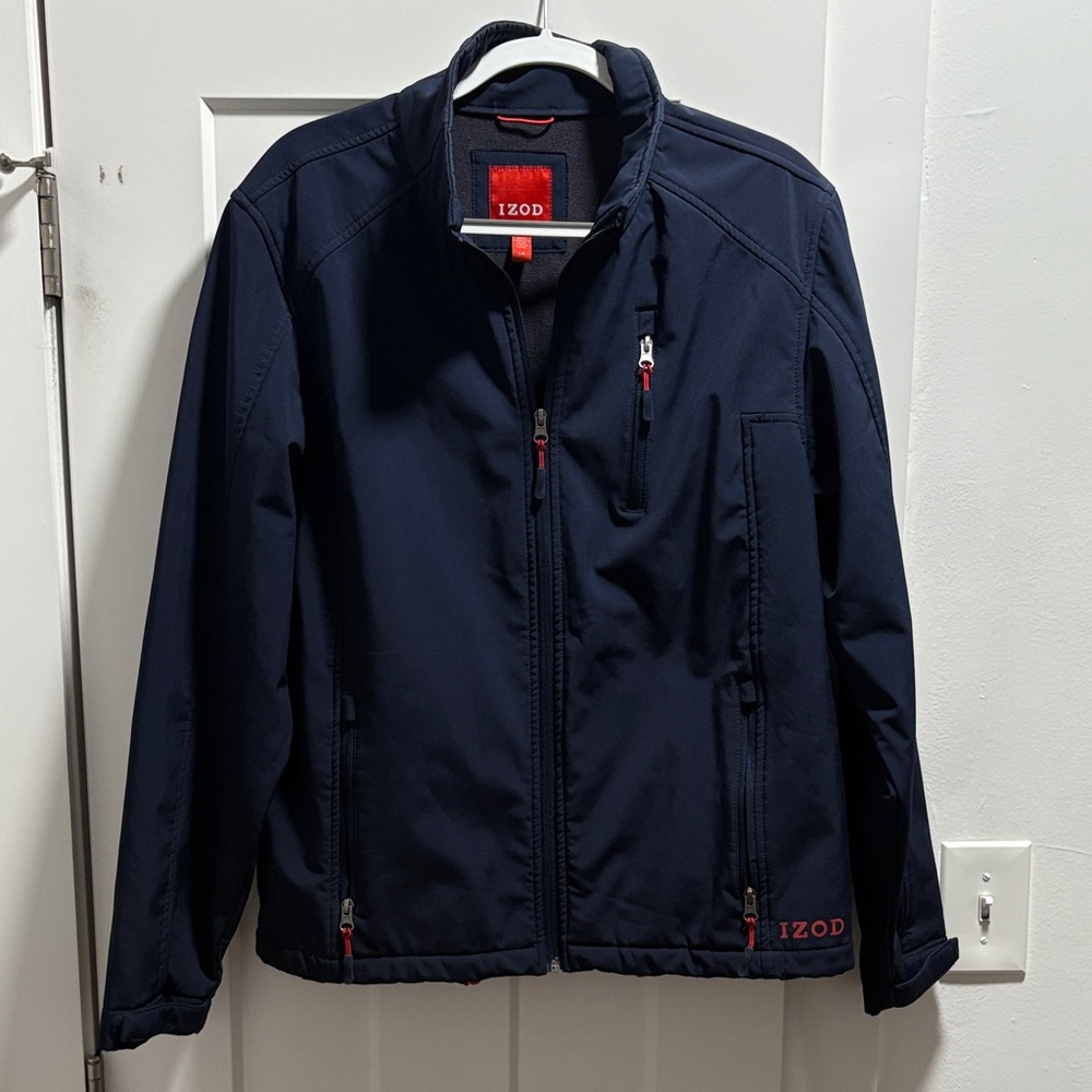 Izod Men's Dark Blue Windbreaker with Fleece Lining